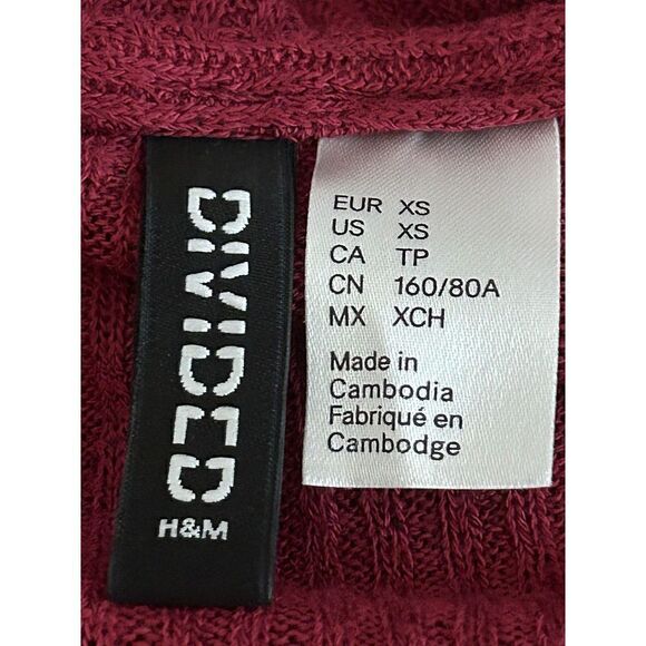 Divided H&M Brick Red Ribbed Long Sleeve Knit Lace Up Top Size XS X-Small - Picture 3 of 6
